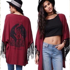 Gypsy Warrior Maroon Fringed Kimono